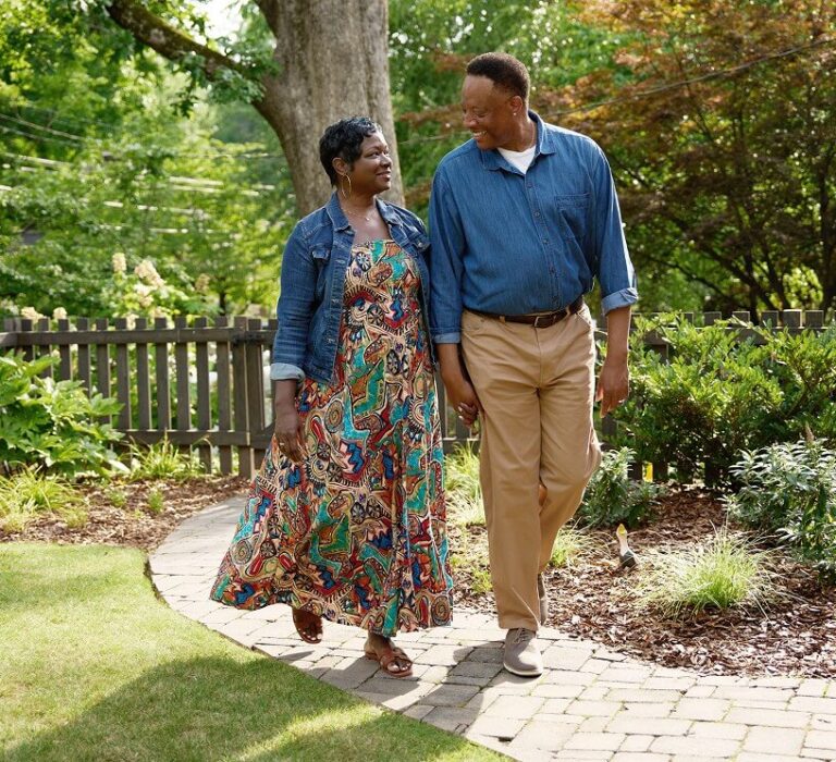 couple walking on path