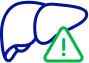 Healthy liver with caution icon